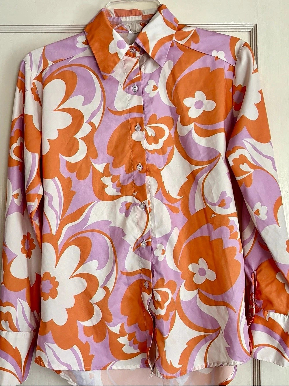 Floral Button Down Shirt in Orange & Purple